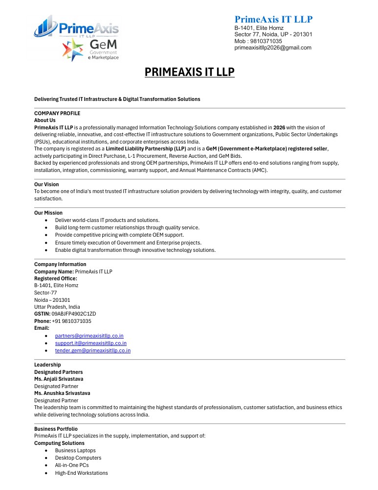 PrimeAxis IT LLP company profile preview